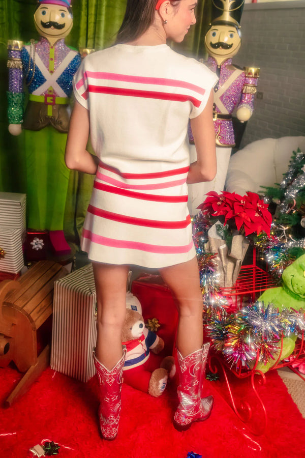 Red, Pink & White Stripe 'Santa Baby' Fuzzy Santa Top- Women's