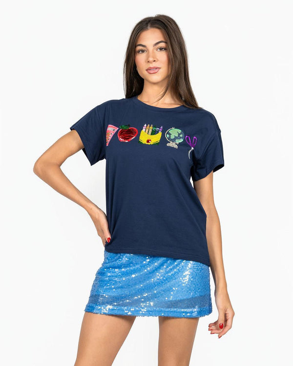 Navy Mini School Icon Tee- (Women's)