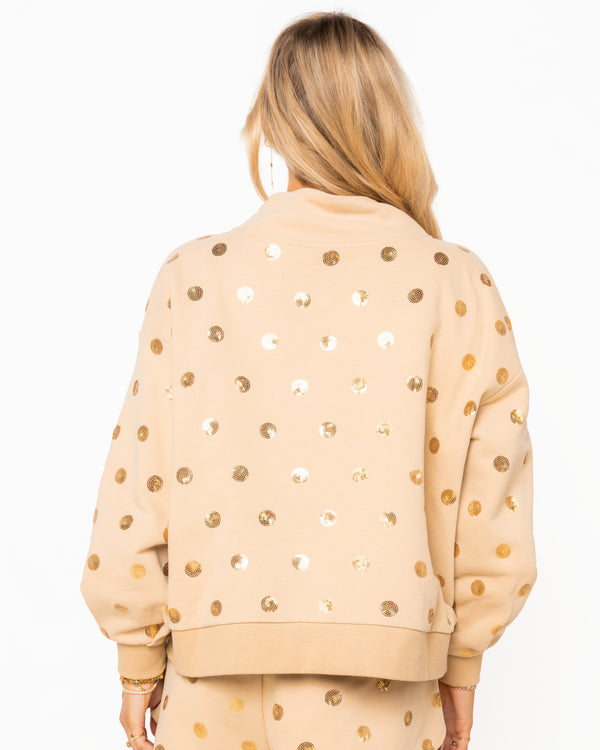 Tan & Gold Polka Dot QOS Card Mock Neck Sweatshirt- (Women's)