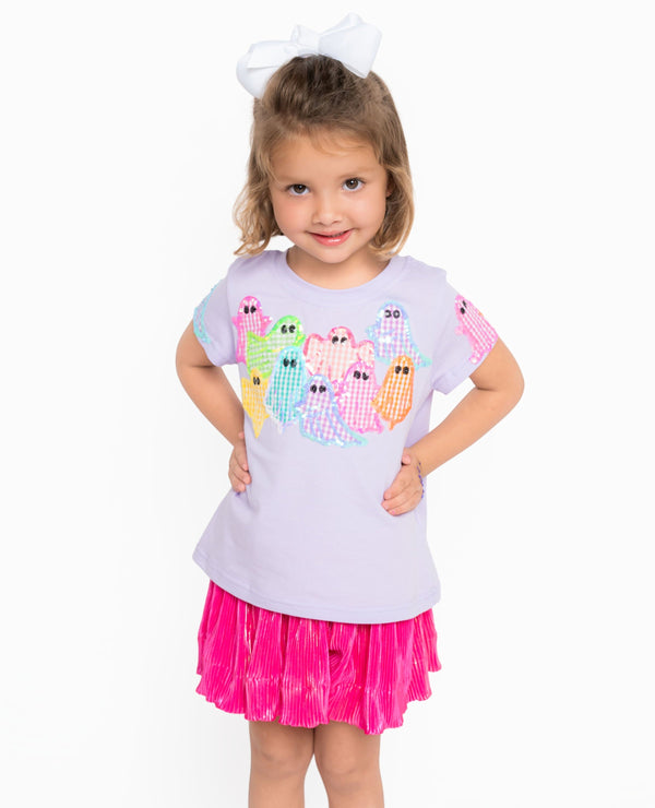 Multi Gingham Ghost Patch Tee- Lavender
