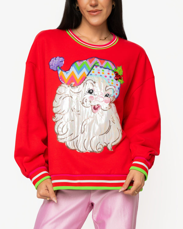 Red Multi Hat Metallic Santa Sweatshirt- (Women's)