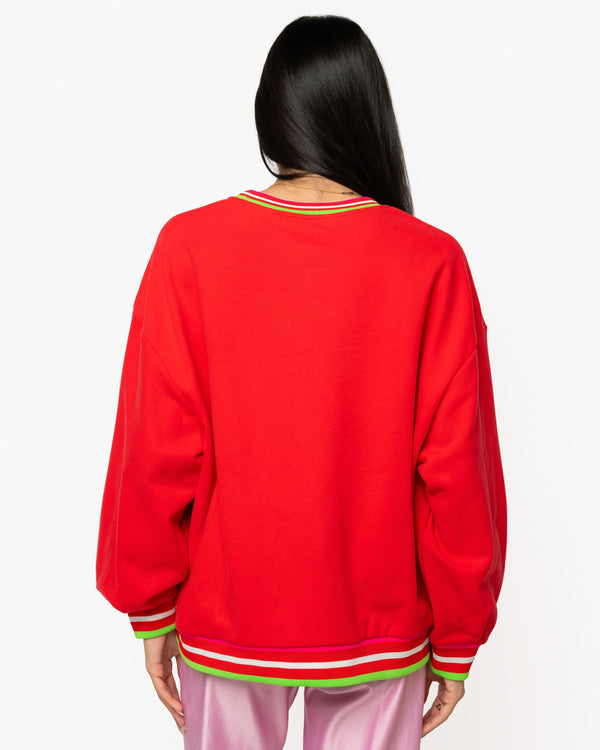 Red Multi Hat Metallic Santa Sweatshirt- (Women's)