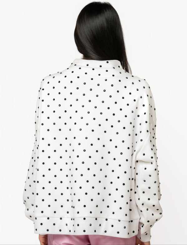 White & Black Poka Dot Christmas Tree Mockneck Sweatshirt- (Women's)