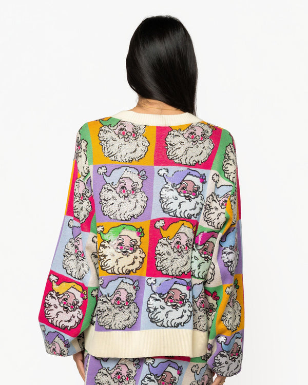 Pastel Colorblock Santa Button Up Cardigan- (Women's)