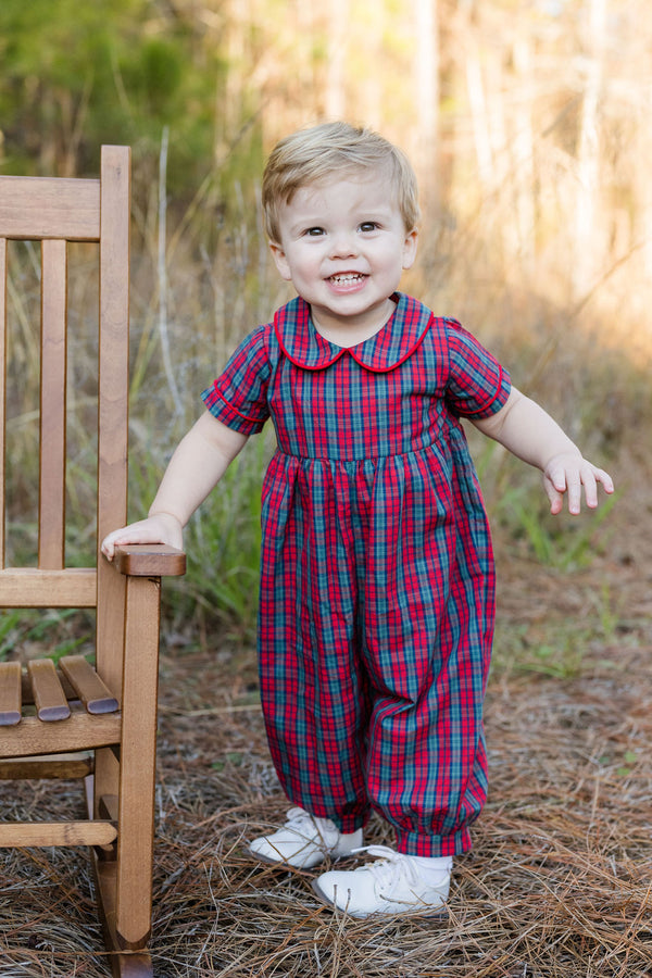 James Romper- Red Christmas Plaid