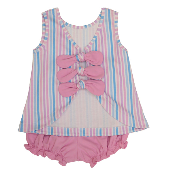 Pastel Stripe Knot Knit Bloomer Set