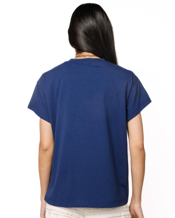 Navy Flower Baseball Tee- (Women's)