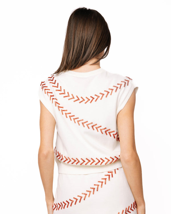 Beaded Baseball Stitch Button Up Vest- (Women's)