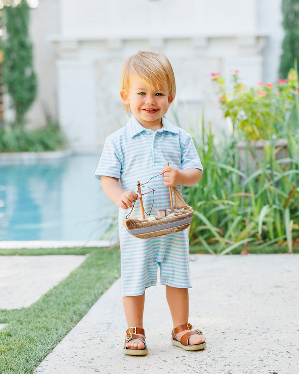 Michael Polo Romper- Seaside Stripe