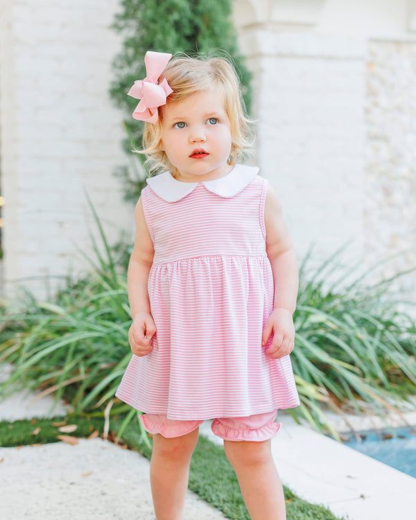 Charlotte Sleeveless Bloomer Set- Light Pink Stripe