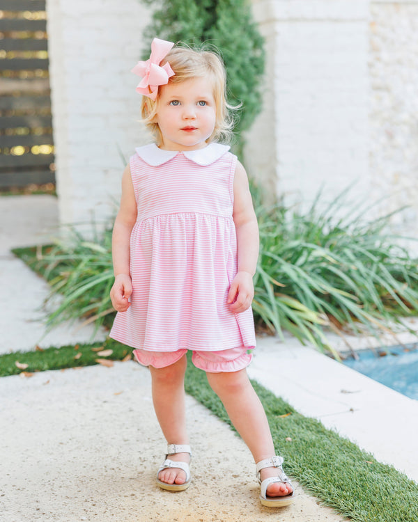 Charlotte Sleeveless Bloomer Set- Light Pink Stripe