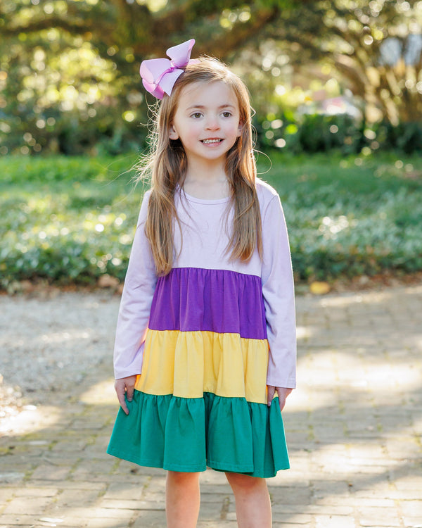 Mardi Gras Colorblock Twirl Dress