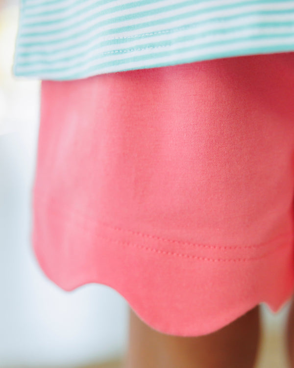 Mia Scallop Short Set- Dark Mint Stripe w/ Pink