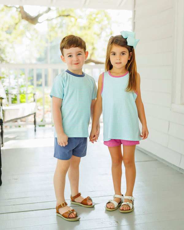 Graham Short Set- Aqua Stripe and Dusty Blue