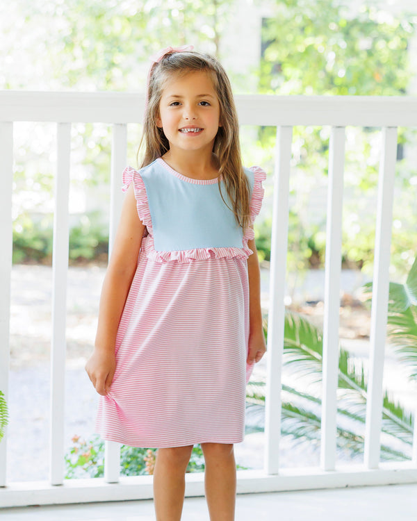 Ruby Dress- Light Blue and Pink Stripe