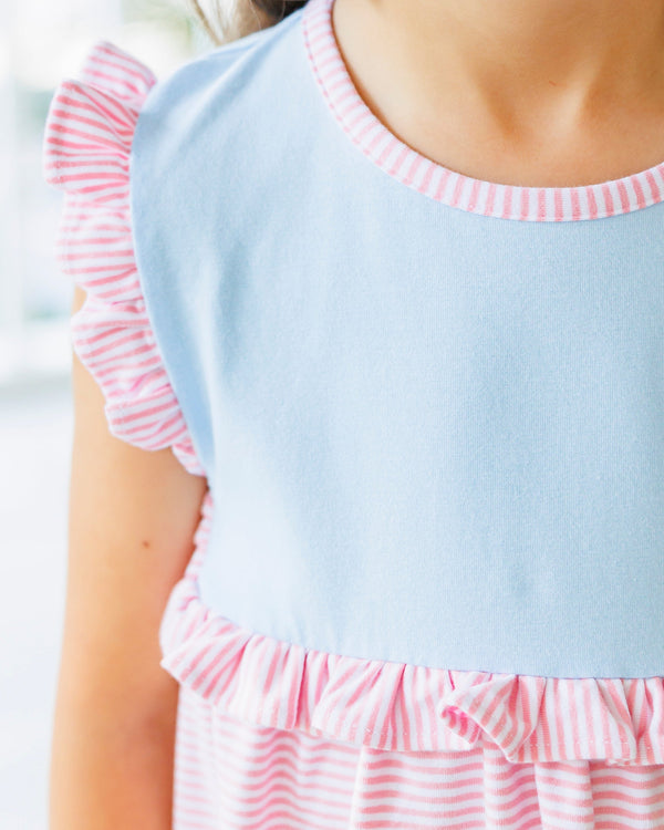 Ruby Dress- Light Blue and Pink Stripe