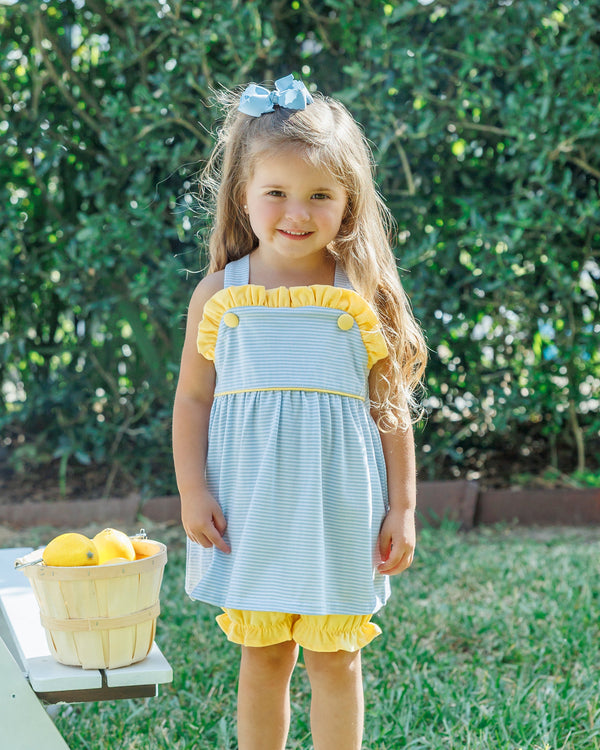 Lucy Bloomer Set- Light Blue Stripe and Yellow