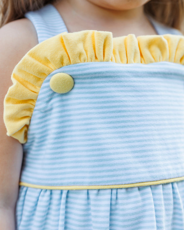 Lucy Bloomer Set- Light Blue Stripe and Yellow