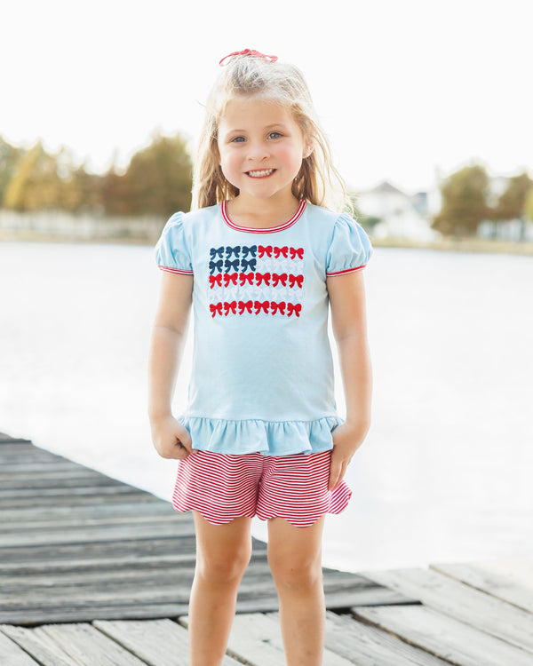Red, White, and Bows Scallop Short Set