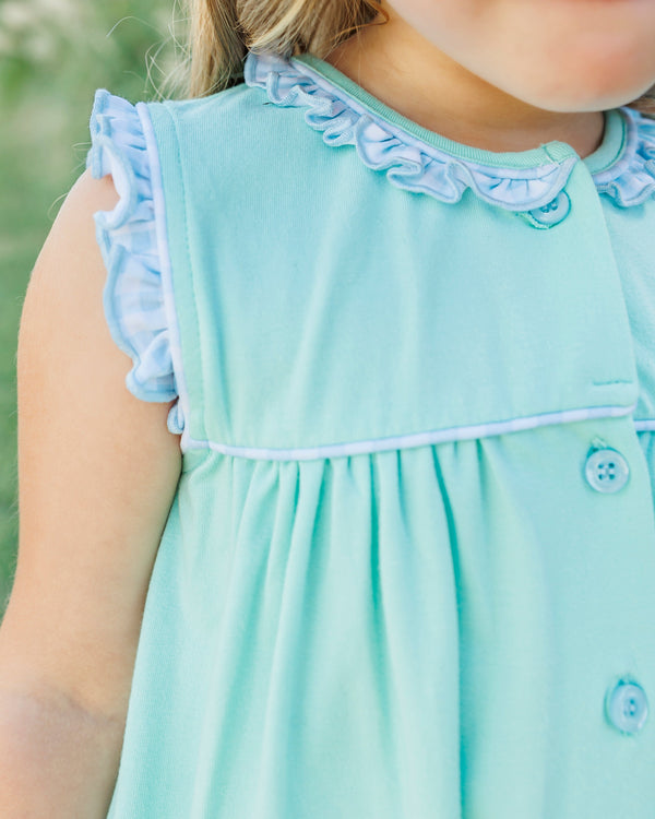Harper Scallop Short Set- Mint w/ Light Blue Gingham