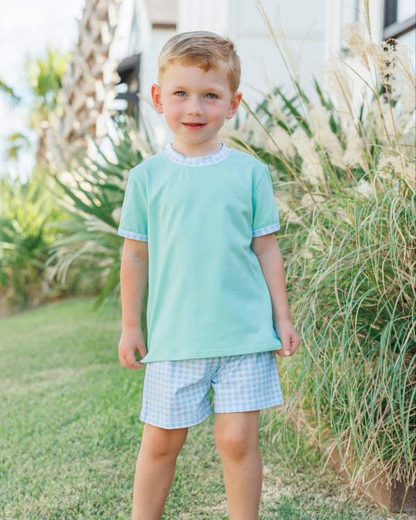 Avery Short Set- Mint w/ Light Blue Gingham
