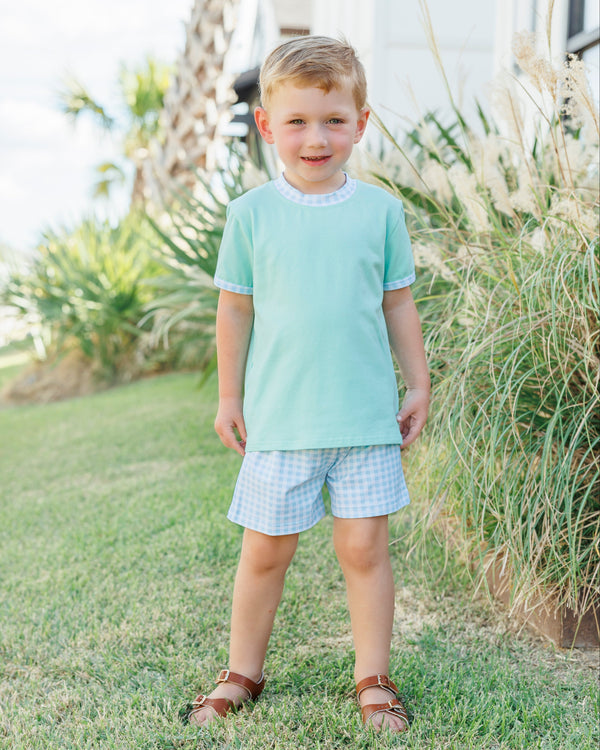 Avery Short Set- Mint w/ Light Blue Gingham