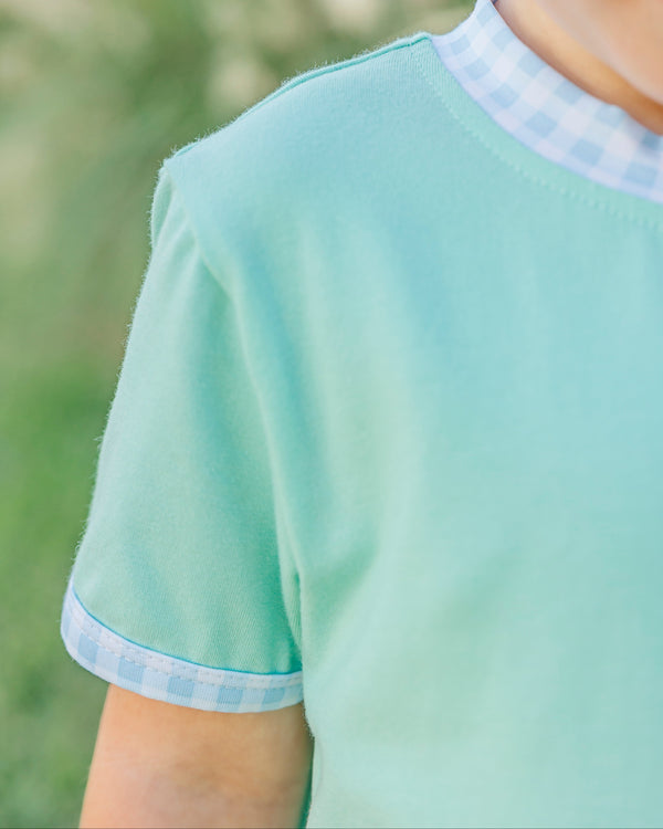 Avery Short Set- Mint w/ Light Blue Gingham