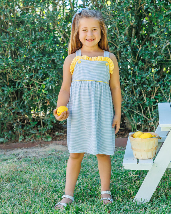 Lucy Dress- Light Blue Stripe and Yellow
