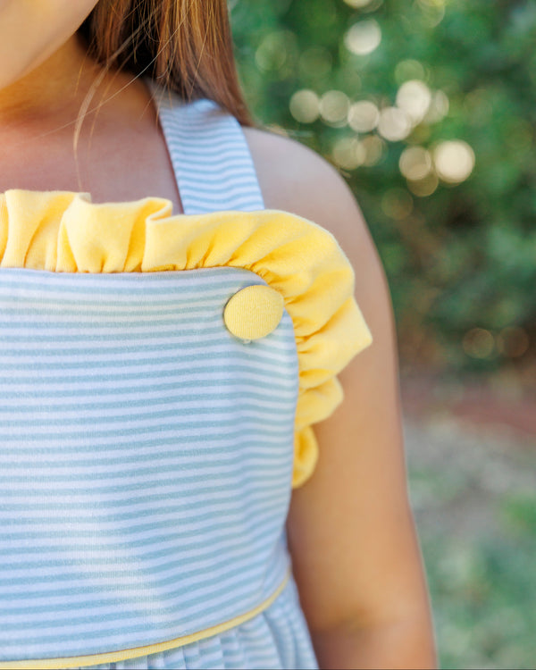 Lucy Dress- Light Blue Stripe and Yellow