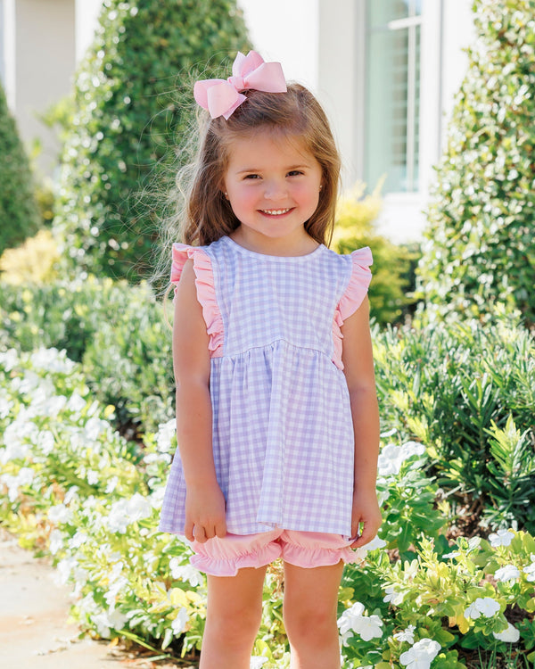Evie Bloomer Set- Lavender Gingham w/ Light Pink