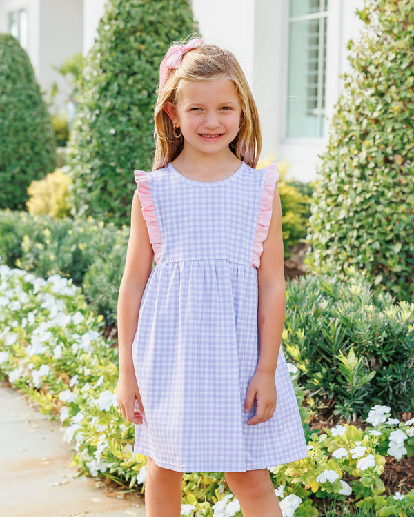 Evie Dress- Lavender Gingham w/ Light Pink