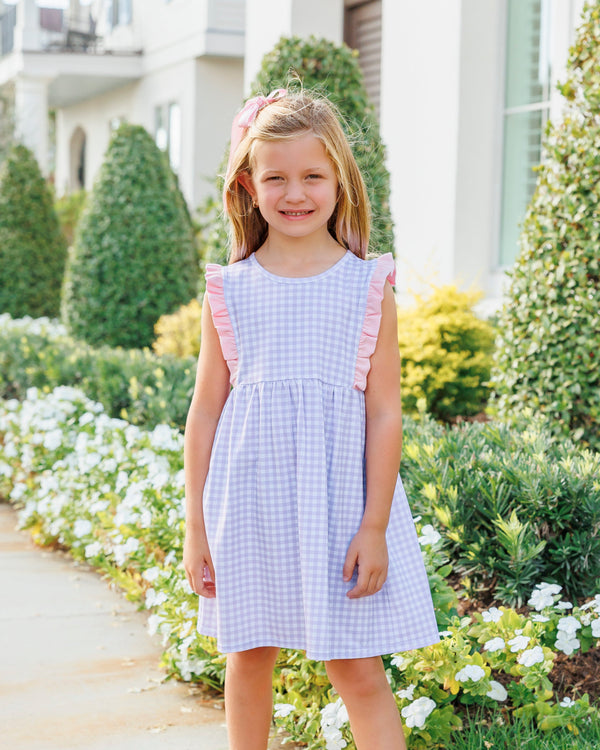 Evie Dress- Lavender Gingham w/ Light Pink