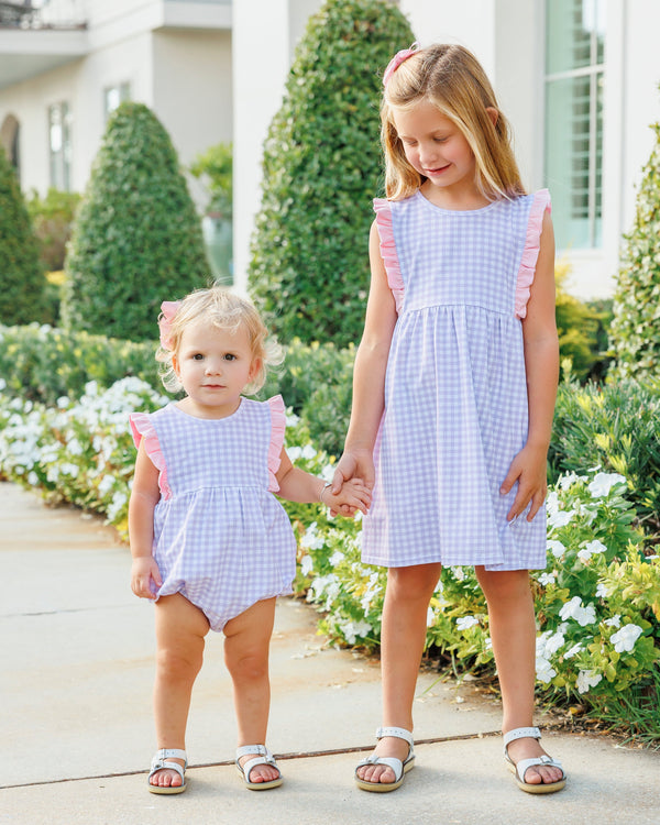 Evie Dress- Lavender Gingham w/ Light Pink