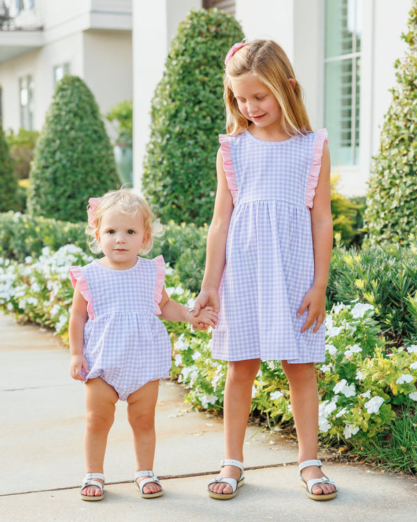 Evie Bubble- Lavender Gingham w/ Light Pink