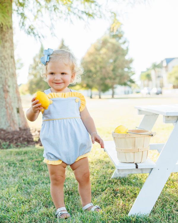 Lucy Sunsuit- Light Blue Stripe and Yellow