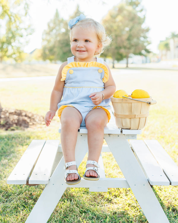 Lucy Sunsuit- Light Blue Stripe and Yellow
