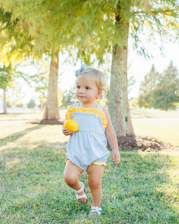 Lucy Sunsuit- Light Blue Stripe and Yellow