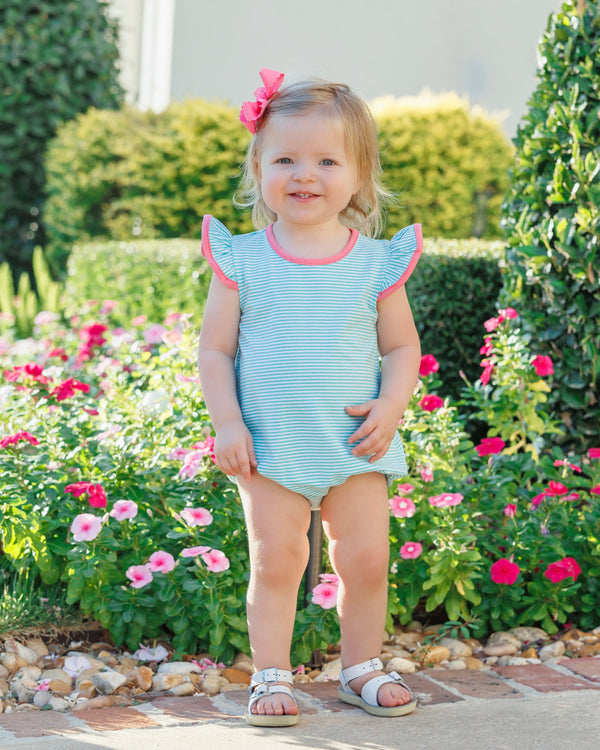 Mia Bubble- Dark Mint Stripe w/ Pink