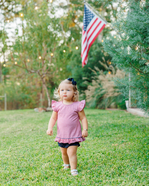 Gracie Diaper Set- Red Stripe and Navy