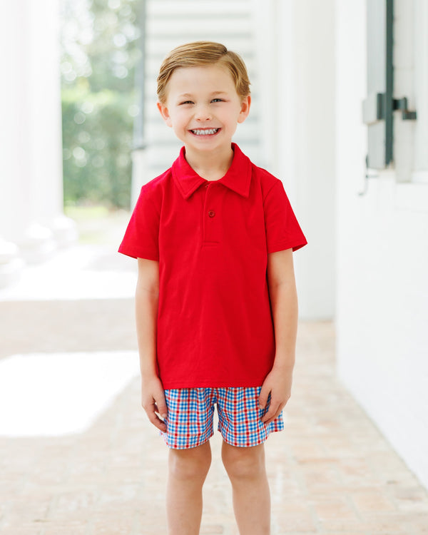 Patriotic Plaid Michael Polo Short Set