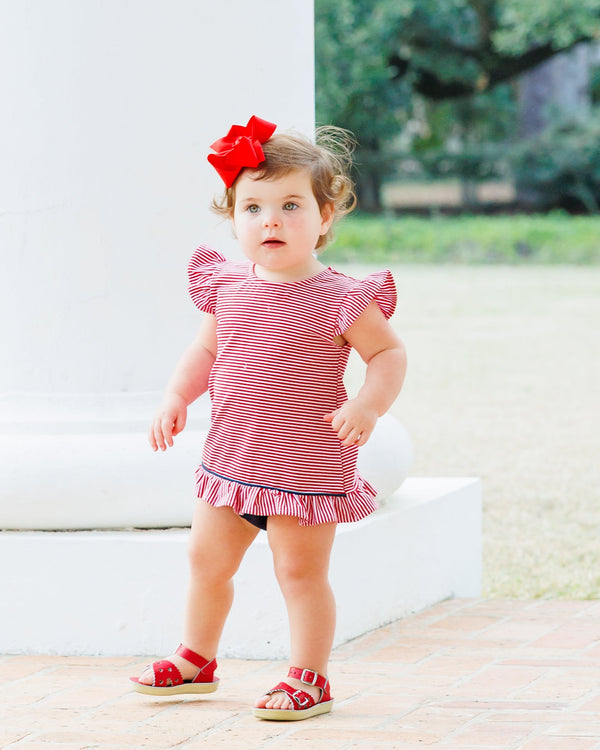 Gracie Diaper Set- Red Stripe and Navy