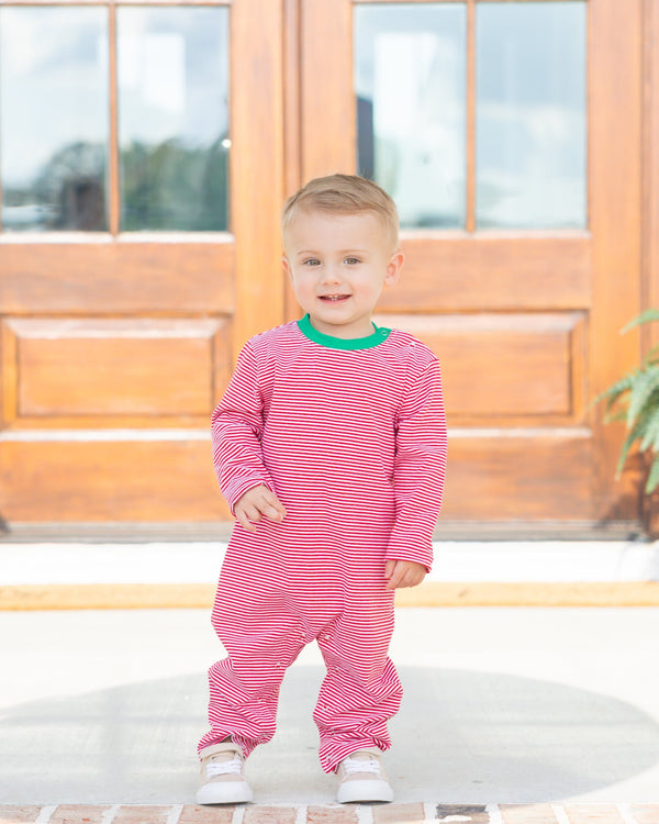 Thomas Romper- Red Stripe & Green