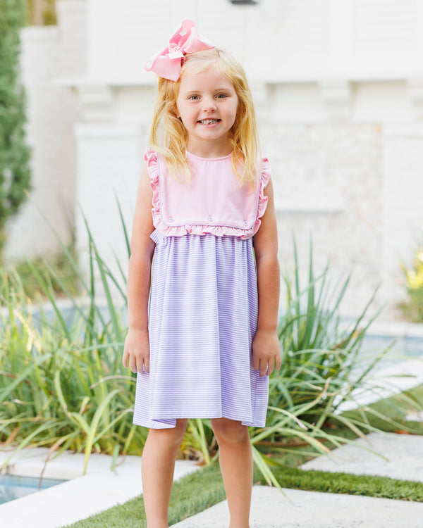 Amelia Dress- Pink and Lavender Stripe