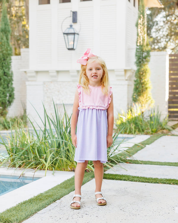 Amelia Dress- Pink and Lavender Stripe