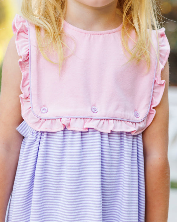 Amelia Dress- Pink and Lavender Stripe