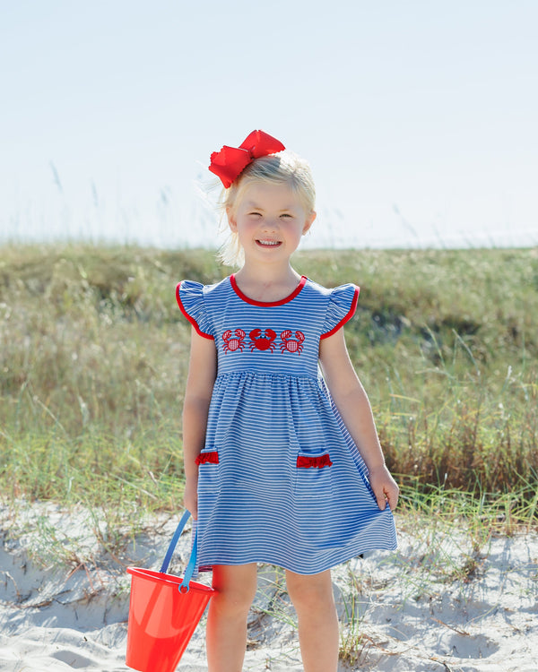 Coastal Crab Ruffle Pocket Dress