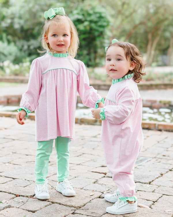 Annie Romper - Light Pink Stripe/Mint
