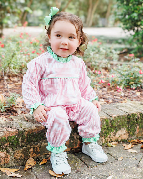 Annie Romper - Light Pink Stripe/Mint