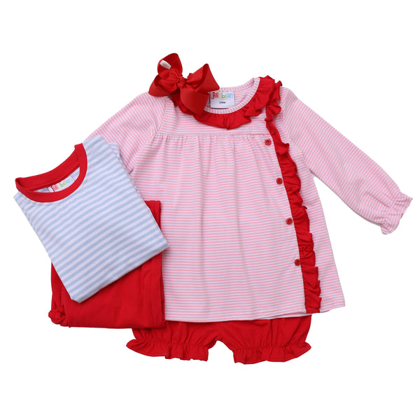 Light Pink Stripe & Red Clara Bloomer Set