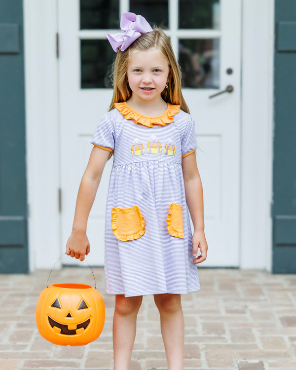 Sweet As Candy Corn Ruffle Pocket Dress